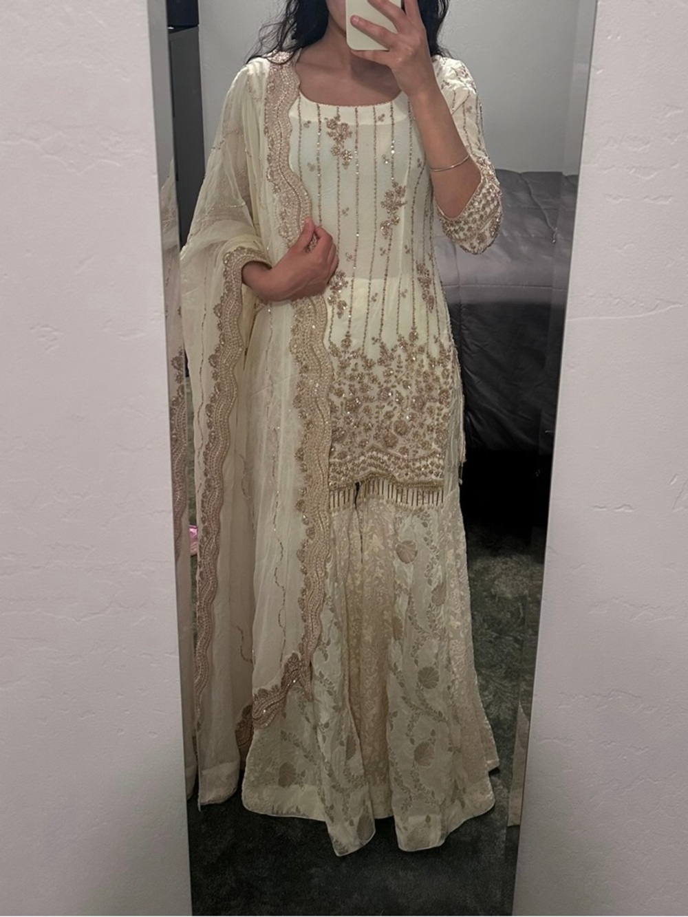 Embroidered Ivory Gharara Suit